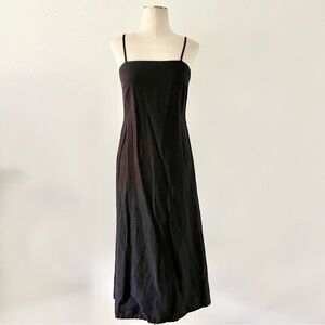 JAPNA Women's Size Small Black Linen Square Neck Sleeveless A-Line Midi Dress S